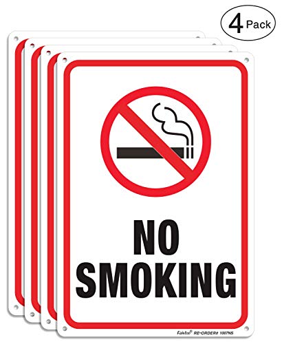 No Smoking Sign,4 Pack No Smoking Metal Reflective Signs - 10 x 7 Inches .040 Rust Free Heavy Duty Aluminum Sign - UV Printed with Professional Graphics - Easy to Mount - Indoor & Outdoor use