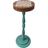 International Chess Small Side Table with Drawer, Round Solid Wood Retro Style Side Table, Suitable for Living Room, Bedroom, Corner, Game Small Table.Coffee Table. (Green)