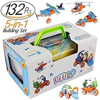 PBOX 132PCS,5-in-1 Toddler Building Construction Set,Building Truck kit ,STEM Educational Engineering Building Blocks Toy kit for 4-5+Year Old Boys&Girls