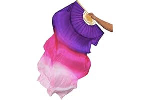 TMZAQH Women 1 Piece Right Hand Real Silk Long Belly Dance Fan Veils 150 * 90 cm
