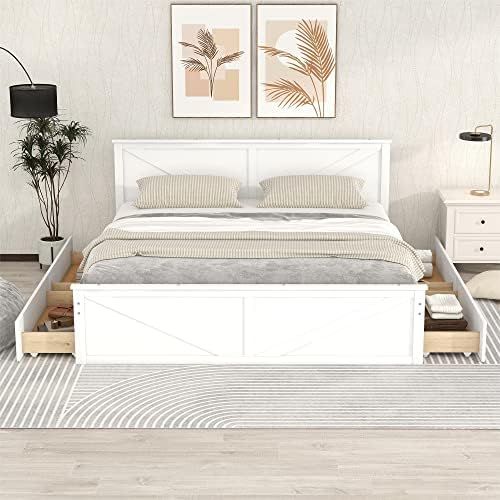 LZ LEISURE ZONE King Size Platform Bed with 4 Drawers, Wooden Platform