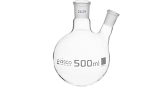 Distilling Flask, 500ml - 24/29 Oblique Neck with 19/26 Joint - Borosilicate Glass - Round Bottom - Eisco Labs