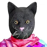 CreepyParty Deluxe Novelty Halloween Costume Party Latex Animal Cat Head Mask Black