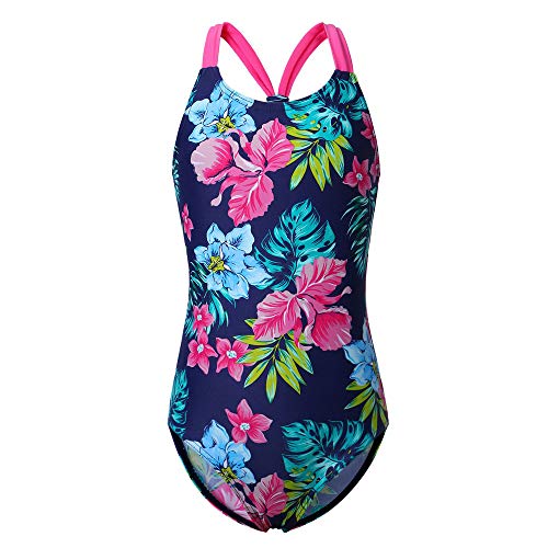 Girls One Piece Swimsuit Stripe Floral Bathing Suit Ruffle Swimwear Navyflower 152 158 In Bahrain Whizz One Pieces