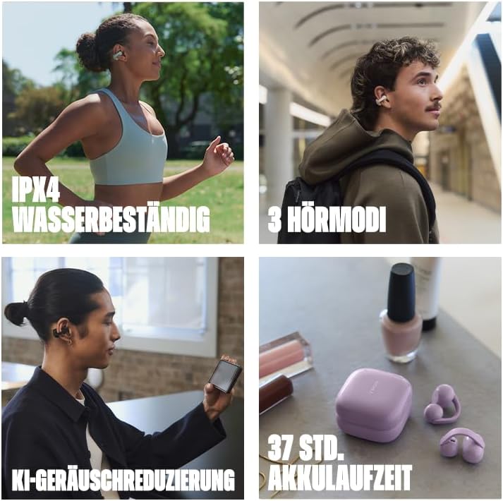LinkBuds Clip kabellose Open-Ear Kopfhörer, Bequeme Clip-On-Kopfhörer mit 37 Std. Akkulaufzeit, Klare Anrufe, Multipoint Bluetooth für die Arbeit und den alltäglichen Gebrauch, Gojischwarz