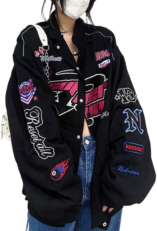 Amazon.com: Women Y2K Vintage Varsity Jacket Hip Hop Racer Graphic