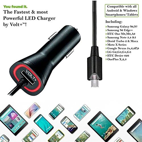 Bright LED Rapid 2.1A Redmi 4Ð° Car Charger plus EXTRA USB Port with 6ft Coiled Micro-USB Cable Touch Activated LED Light!