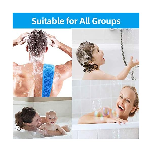 Silicone-Back-Scrubber-for-Shower-Soft-Silicone-Back-Scrubber-Brush-for-Shower-Bathing-Dual-Sided-Silicone-Bath-Body-Brush-Scrubber-with-Massage-Particles-ideal-for-Women-Men-28Inch-Blue Silicone Back Scrubber for Shower, Soft Silicone Back Scrubber Brush for Shower Bathing, Dual Sided Silicone Bath Body…