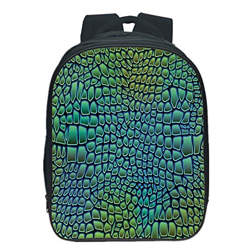 Comfortable Kids School Backpack,Abstract,Alligator Skin African Animal Crocodile Reptile Safari Wildlife Vibrant Artwork,Green Blue,for Children,Diversified Design.13.0"x 9.8"x 5.9"