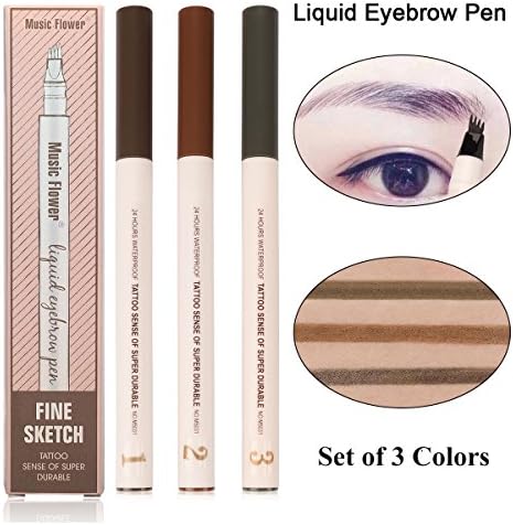 Eyebrow Pen-3 Colors Waterproof Chestnut Microblading Eyebrow Pen Smudge-Proof Brown Liquid Tattoo Pen-Four Tips Long-lasting Dark Gray Eyebrow Pen for Eyes Makeup (01#02#03#Chestnut/Brown/Dark Grey)