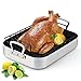Cook N Home 16 by 12-Inch Pan, Black Nonstick Bakeware Roaster with Rack