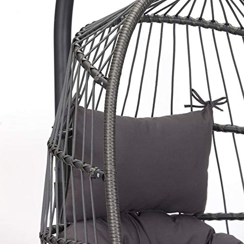 Homgrace Hanging Basket Egg Chair, Detachable Wicker Hanging Swing Chair with Cushion Stand … (Model 3)
