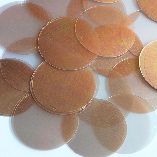 Crystal Bronze Iridescent Sequin Rainbow Round 1.5 inch Transparent See Thru Couture Paillettes Made in USA. Embroidery, arts, crafts, embellishment.