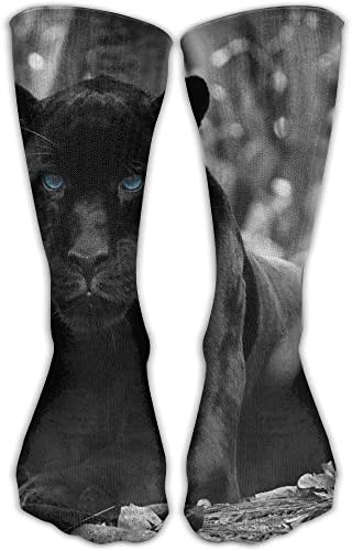 LINGMEI Unisex Black Leopard Panther Funny High Athletic Stockings Long Socks Sports Outdoor One Size 30cm For Men Women