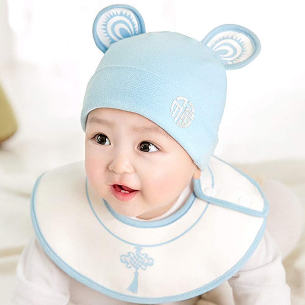 Amazon Com Newborn Cartoon Cute Bear Ear Beanie Cap Baby Boy Girl Lovely Foldable Soft Hat Napkin Bib Scarf For Eating Nursing Blue Clothing