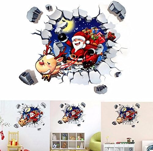 Hiquty 45x60CM 3D Wall Sticker Christmas Santa Claus Adhesive Sticker Bedroom Home Deco