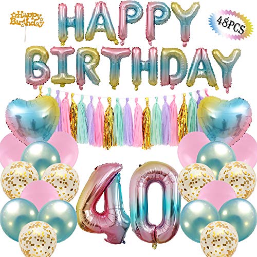 40th-Birthday-Decoration-Party-Supplies-Number-1-Balloon-Happy-Birthday-Banner-20-Paper-Tassels-6-Confetti-Balloons-2-Heart-Balloons-6-Latex-Balloons-Rainbow-Balloon-Gradient-Balloon