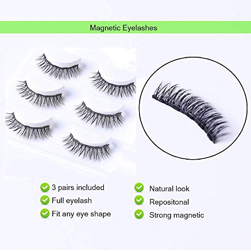 Magnetic Eyeliner With Magnetic Eyelashes, Waterproof Magnetic Liquid Eyeliner With 3 Pair Different style Long Lasting Magnetic False Eyelash,Natural Look,With Tweezers
