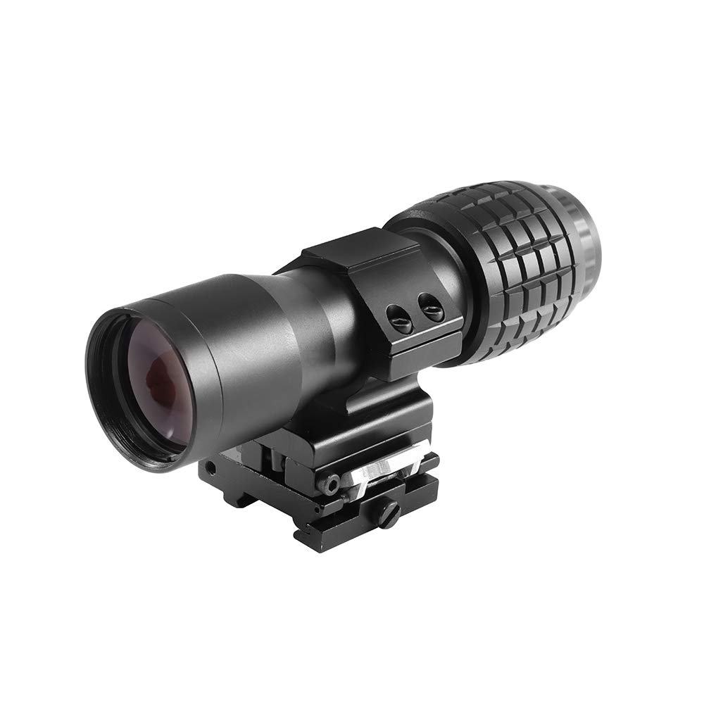 BESTSCOPE 4X Magnifier Optic Scope with Folding lid to Side 21mm Mount Picatinny Weaver Rail, Quick Detach FTS Suitable for Reflection and Holographic Red Dot Sight