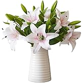 TONGMAN 6 Bundles Artificial Tiger Lily Flowers White Touch Lilies Flower Bouquet Faux Floral Table Centerpieces Arrangement for Wedding Home Party Garden Office Decor (Powder)