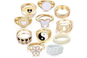 KISS WIFE Cute Rings Set Multi-style available Y2K Preppy Aesthetic Ring Sets for Women, Colorful Trendy Jewelry Gold Stackable Joint Finger Rings Pack Gift for Her