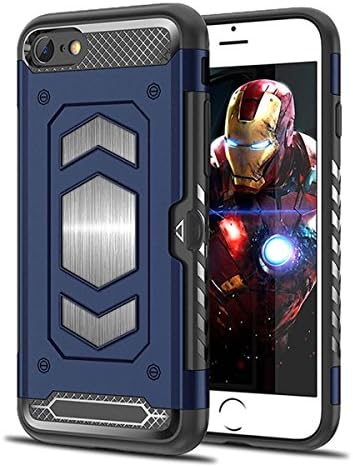 IPhone 6 6S Case,iPhone 6 Case,Heima Slim Armor Shockproof Heavy Duty Protection Dual Layer TPU&PC Hybrid Case Cover with Card Holder&Magnet Metal Plate for iPhone 6S / iPhone 6 (HY Series-Blue)