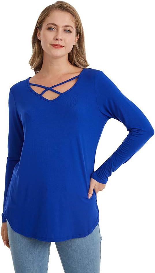 DittyandVibe Womens Long Sleeve T Shirts V Neck Casual Comfy Loose Tops Blouses T-Shirt