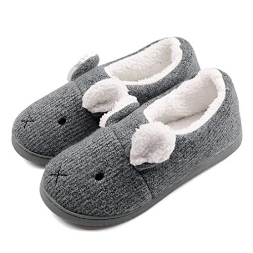 Neeseelily Women Comfort Plush Cozy Home Slippers Animal Non Slip Indoor Shoes (6.5-7B(M) US, Dark Grey) - Thumbnail 6