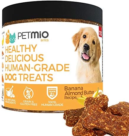 PetMio Bites - Human Grade Dog Treats, Banana Almond Butter Pumpkin Recipe, Certified Gluten Free, Certified Non-GMO, Grain Free, Healthy, All Natural, Made In the USA (Single)