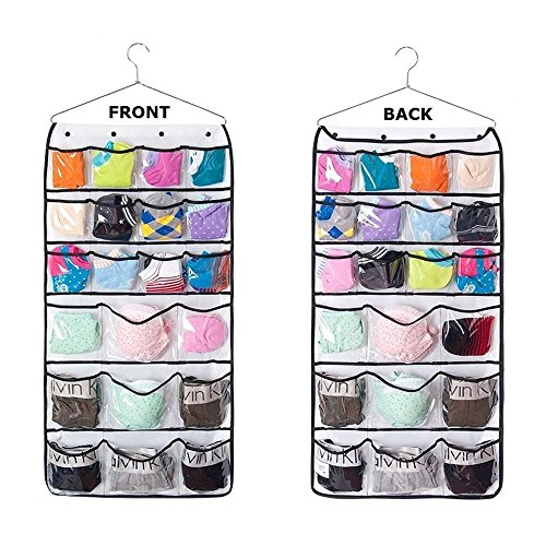 Y-TECH Hanging Closet Dual-Sided Organizers, 42 Pockets, Hanging Closet Double Sided Bra Stocking Clothes Socks Organizer Underwear organizer Socks Ties Storage Closet Organizer (Clear) - Thumbnail 7