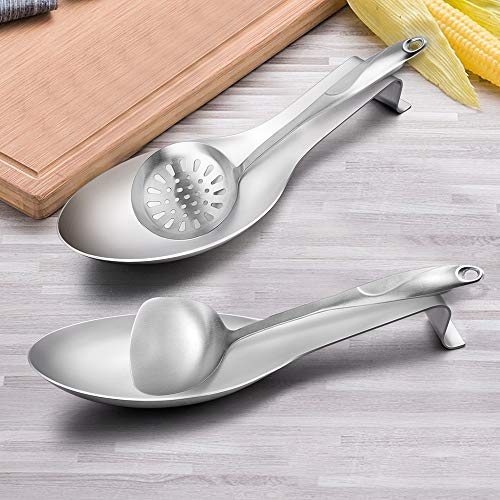 Spoon Rest Set of 2, LIANYU Spatula Ladle Holder, Stainless Steel
