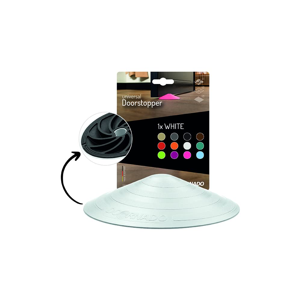 Doornado Multi Surface Door Stop - Heavy Duty Door Wedge - Anti Slip Rubber Buffer - 118x25 White