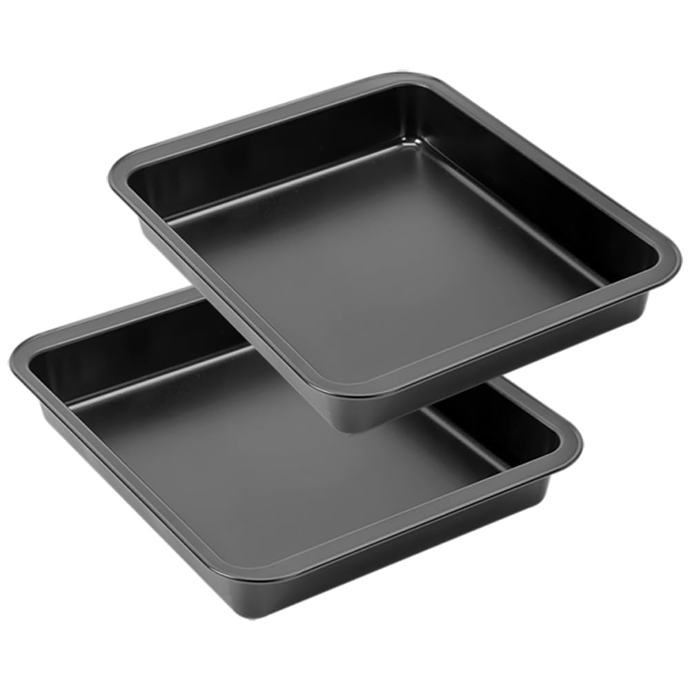MGE - Square Baking Mould - Non Stick Baking Trays - Roasting Tin, Roasting Trays for Oven - Premuim Non-Stick Coating, Cooking and Roasting - Non Stick - Carbon Steel - Set of 2-22 cm