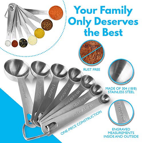 Stainless Steel Measuring Spoons Set of 7: Metal Spoon Sets for Dry & Liquid Ingredients Measurement - Home Kitchen Gadget, Tool & Utensils for Cooking & Baking - Perfect Wedding or Housewarming Gift - Thumbnail 4