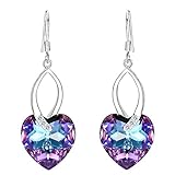 EleQueen 925 Sterling Silver CZ Love Heart French Hook Dangle Earrings Adorned with Swarovski Crystals