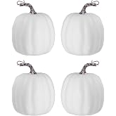 vensovo 6 Inch White Artificial Pumpkins, 4 Pack | Lightweight foam decor for neutral farmhouse homes, weddings, centerpieces, mantels, shelves and tables
