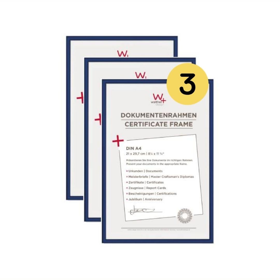 walther Design Picture Frame Blue 21 x 29,7 cm (DIN A4) 3-Pack, New Lifestyle Plastic Frame KV130L3