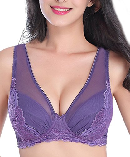 Intimate Portal Women Anabel Wire Free Mesh Comfort Bra with Pockets Purple 38C