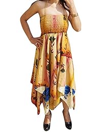 Aria Womens Sundress Recycled Sari Handkerchief Hem Two Layer Resort Holiday Halter Dress S/M