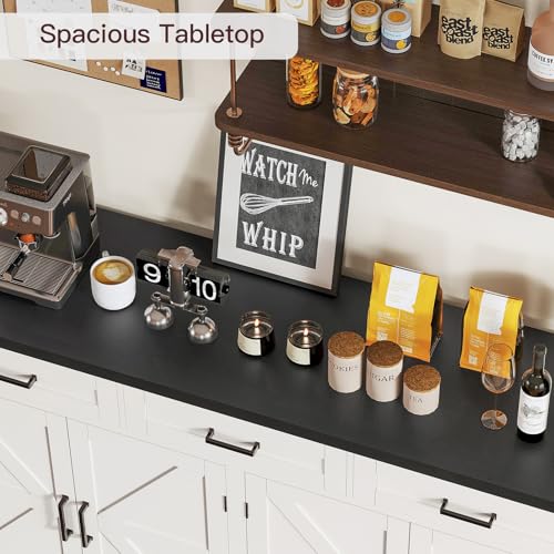 FIONESO 55”W Buffet Cabinet with 3 Large Drawers & 2 Adjustable Shelves, Farmhouse Sideboard Cabinet, Coffee Bar, TV Stand, for Kitchen,Living Room, White,40×140×80CM