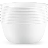 Corelle Vitrelle 28-oz Soup/Cereal Bowls Set of 6 Chip & Crack Resistant Dinnerware Bowls for Soup, Ramen, Cereal and More, Triple Layer Glass, Winter Frost White