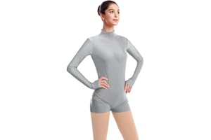 ODASDO Women Mock Neck Gymnastics Dance Leotard Boyshorts Long Sleeve Bodysuit Ballet Dancewear One-piece Biketard Unitard