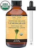 Organic lemongrass Essential Oil, Large 4 oz, USDA Certified Organic by Mary Tylor Naturals 100% Pure Essential Oil, Therapeutic Grade, Perfect for Aromatherapy, Relaxation, DIY, Improved Mood