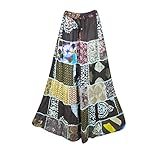 Women's Maxi Skirt Brown Printed Patchwork Hippie Chic Long Skirts SM