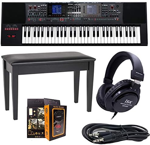 Roland PK E-A7 61 Key Expandable Arranger Keyboard + ISK HP2000 Headphone + DPB-500CBD Duet Piano Bench with Storage w/Free 3.5mm AUX Cable & Magnet Car Mount
