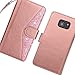 Galaxy S7 Edge Case, Dailylux Premium PU Leather TPU Inner shell Flip Wallet Case With 9 Card Slot and Wrist Strap Shouckproof Cover for Samsung Galaxy S7 Edge -Bling Rose Gold