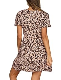 Yoyoma - Mini vestido de fiesta de manga corta con estampado de leopardo