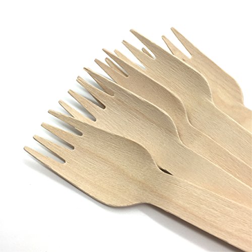 Aersileng Disposable Wooden Forks (100 Pack) EcoFriendly Biodegradable