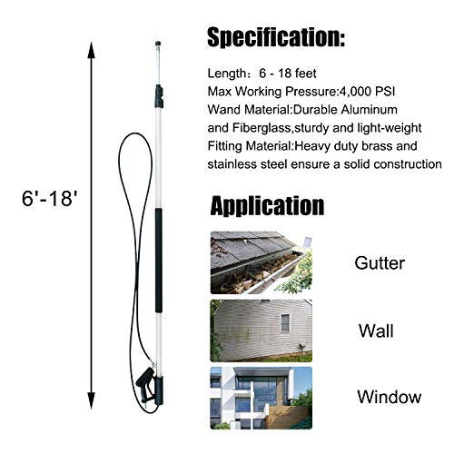 EDOU 4,000 PSI High Pressure Washer Extension Wand Telescoping Lance 6' - 18' 1/4'',Including 5 Nozzle Tips 2 Wands Pivoting Coupler 2 Adapters and Harness