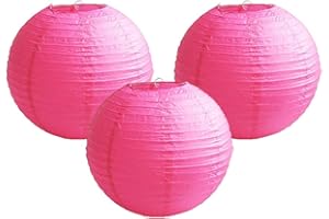 MATISSA Pack of 3 Round Paper Lanterns Lamp Wedding Birthday Party Decoration (Hot Pink, 12"/30CM)